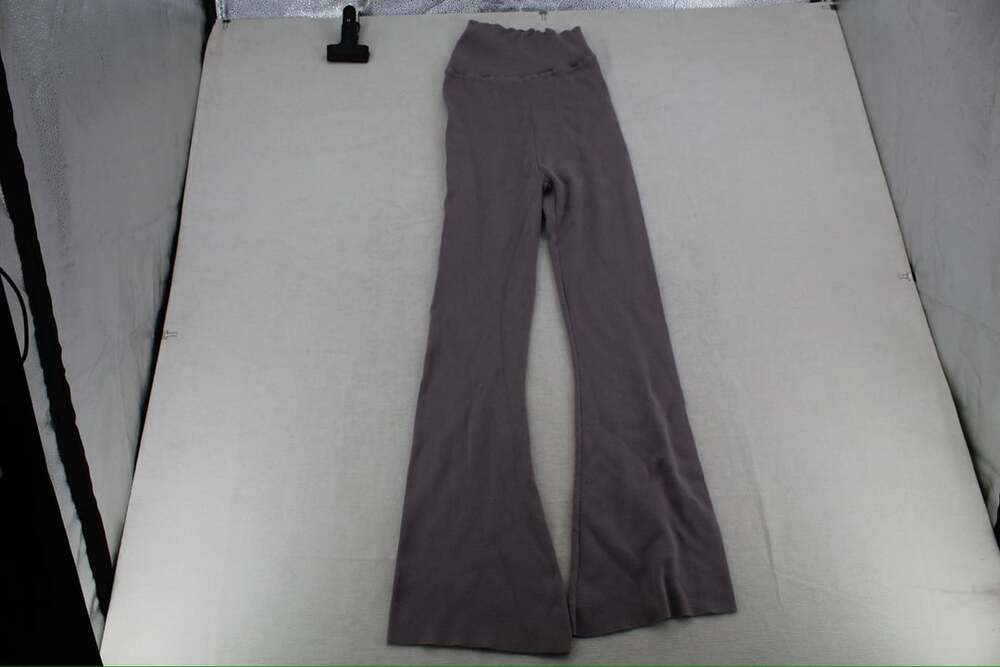 Bo&Tee Ribbed Knit Flare Pants M Purple High Waist Lounge Trousers